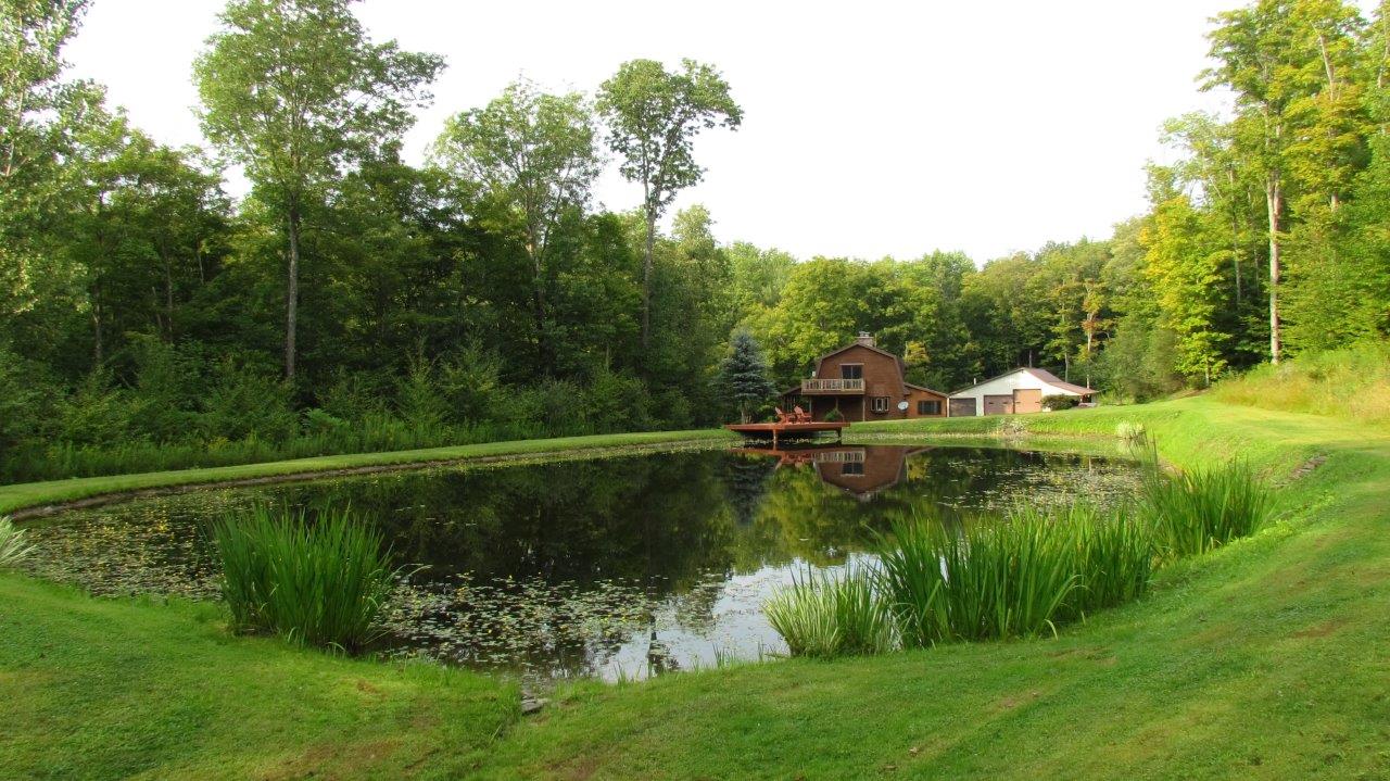 Custom Log Home Bordering NYS Land in Cortland County with Pond on 43